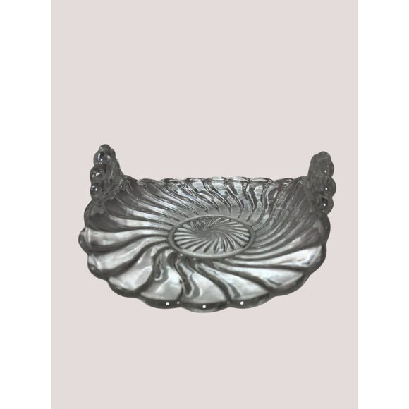 Clear Glass Swirl Pattern Bon Bon Dish With Up Curved Handles, Vintage - Picture 3 of 15